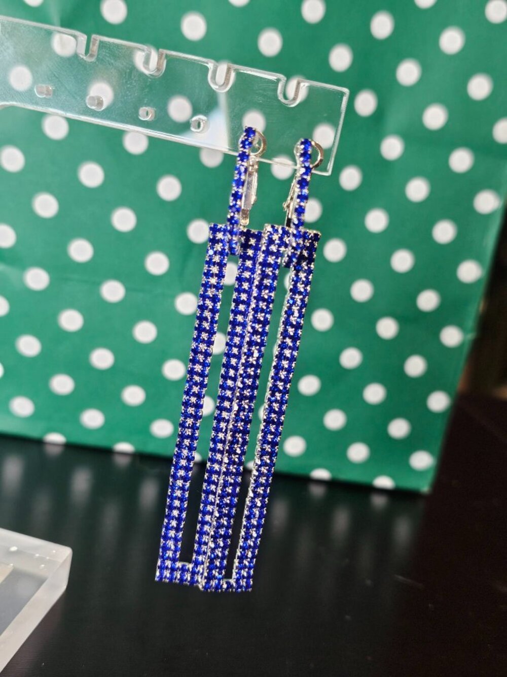 Blue Square Crystal Drop Earrings